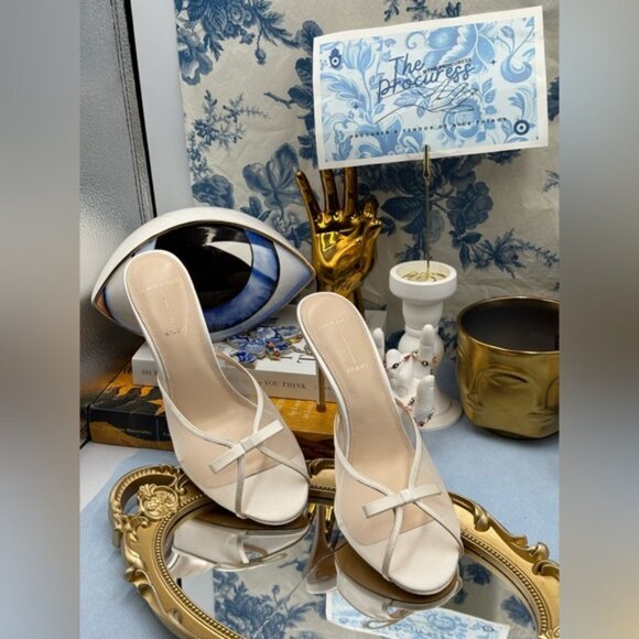 🆕 BLACK SUEDE STUDIO 🧿 NWOB Sammie 100 White Mesh Bow Mule Sandals, Sz 40 US9 - Picture 3 of 16